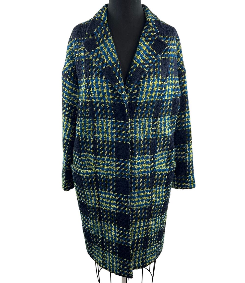 J. McLaughlin Multi Tweed Coat Wool Plaid Notch Lapel Single Breast Size S Small